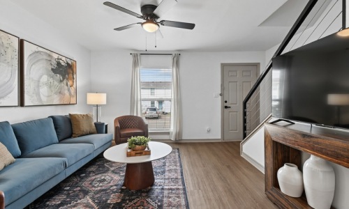 living room with large windows
