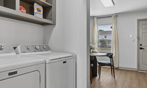 laundry room with shelves 
