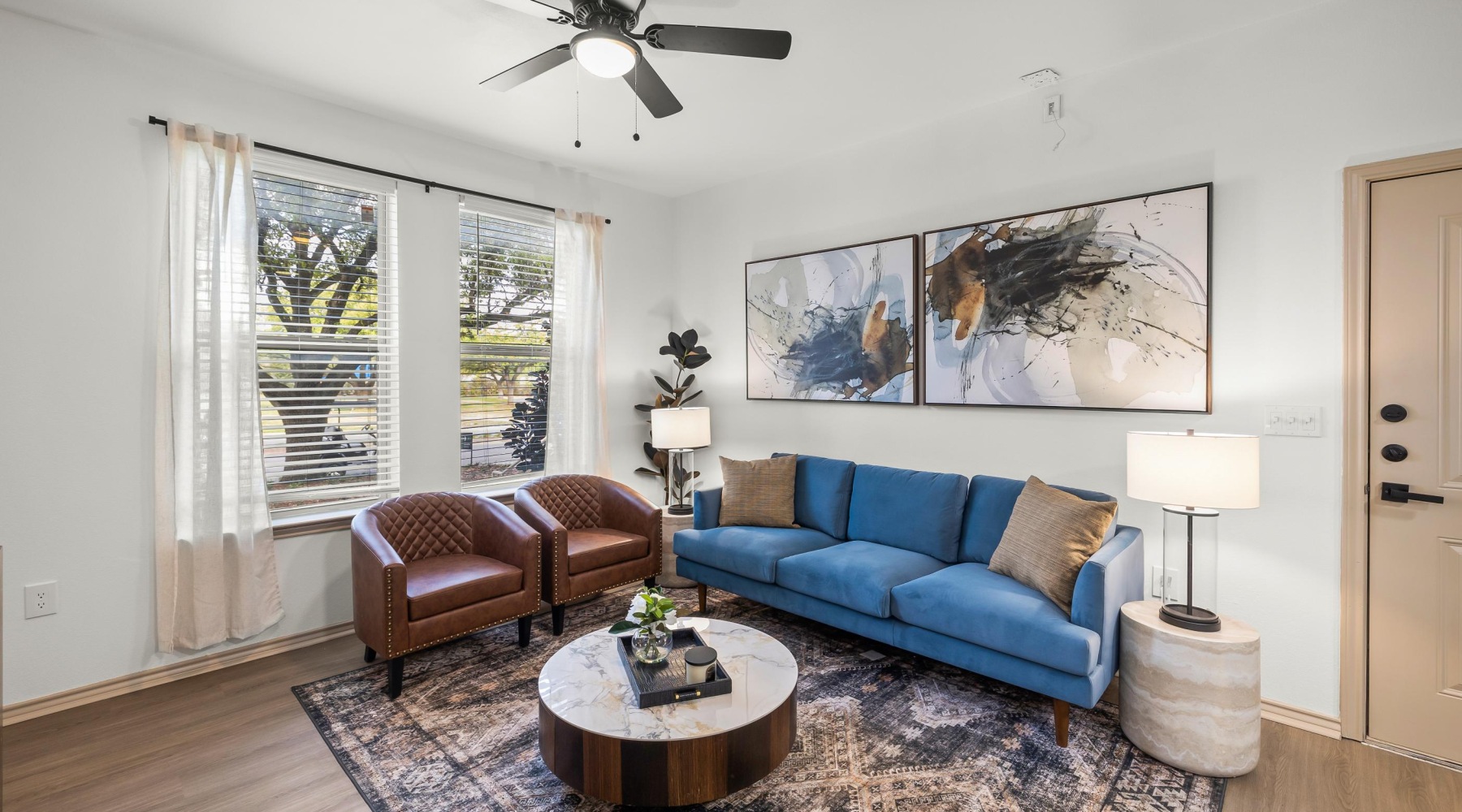 sunlight living room and kitchen model luxury rental home